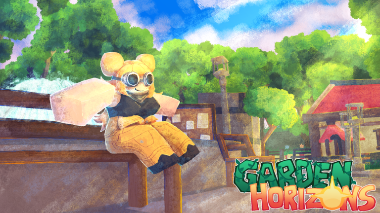 Garden Horizons outdoor farming area with blue sky and green garden plots