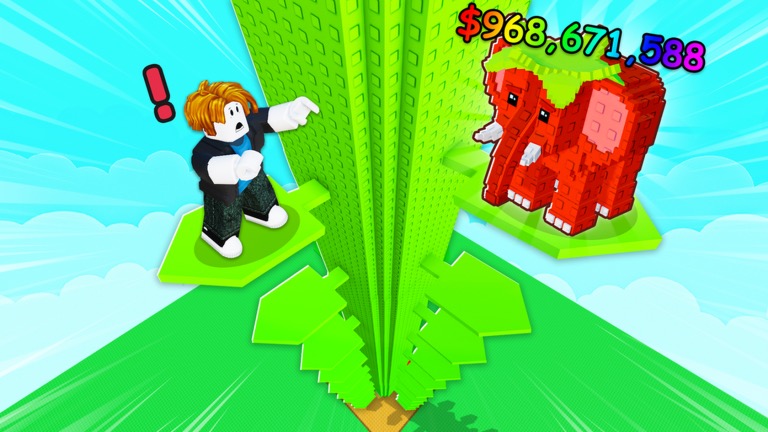 Grow Beanstalk For Brainrots late-game – player on high cloud with Strawberry Elephant earning $968M
